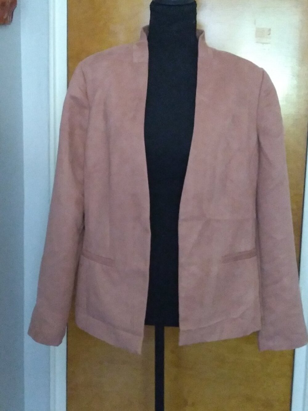 Chico's Faux Suede Tan Open Front Jacket - Chico's Size 1